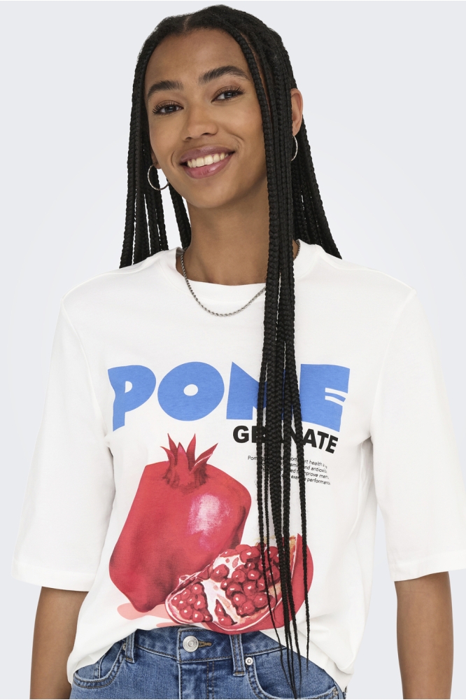 ONLPHOEBE S/S FRESH TOP BOX JRS 15351369 CLOUD DANCER/POMEGRANATE